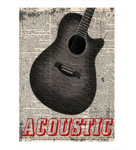 Gazete Fon Akustik Gitar Dekoratif Mdf Tablo