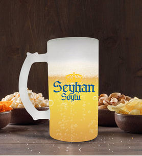 BK Gift Kişiye Özel Bira Logolu Buzlu Cam Bira Bardağı 50cl-5 (Beyaz)