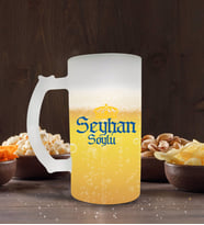 BK Gift Kişiye Özel Bira Logolu Buzlu Cam Bira Bardağı 50cl-5 (Beyaz)