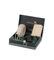 Polo Air Esnek Kemer Mıknatıslı Cüzdan Çakmak Anahtarlıklı Erkek Kombin Set Vizon Renk CHM-05-V