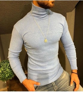 Erkek Kaşkorse Boğazlı Full Likralı Fitilli Body Kazak - Gri