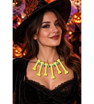 Halloween Açık Yeşil Kemik Kolye Kuru Kafa Boncuklu Cadılar Bayramı Parti Kostüm Takı Aksesuarı