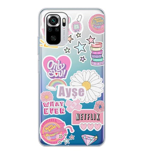 Xiaomi Pink Sticker Tasarımlı Şeffaf Telefon Kılıfı