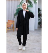 Bağlama Detaylı Kimono Takım Siyah 1225