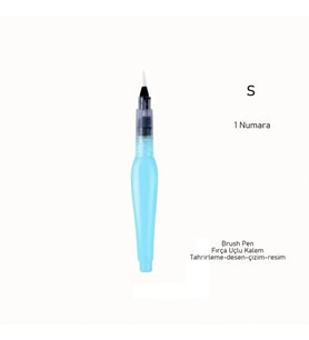 Fırça uçlu, brush pen, sulu boya, su ve mürekkep hazneli, boyama kalem mavi-S beden