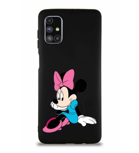 Samsung Galaxy M51 Soft Premier Kapak Minnie Mouse-E Tasarımlı Silikon Kılıf - Siyah (Şeffaf)