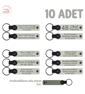 Dans Grubu İçin Kişiselleştirilebilir Hediyelik Hatıra Anahtarlık 10’lu Set, Beyaz & Gri