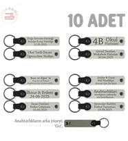 Dans Grubu İçin Kişiselleştirilebilir Hediyelik Hatıra Anahtarlık 10’lu Set, Beyaz & Gri