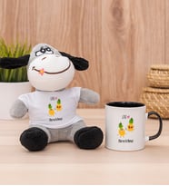 Kişiye Özel Sevimli Ananaslar Peluş Eşek ve Siyah Kupa