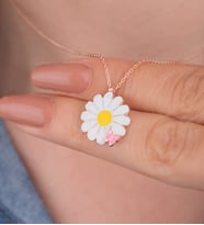 925 Ayar Gümüş Pembe Kelebekli Papatya Kolye