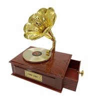 Dekoratif Gramofon Müzik Kutusu Çekmeceli Retro 12x9cm