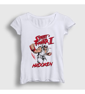 Presmono Kadın Beyaz Ryu Hadoken Street Fighter T-Shirt 411122tt