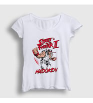 Presmono Kadın Beyaz Ryu Hadoken Street Fighter T-Shirt 411122tt