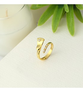 925 ayar Gümüş 14k Altın kaplamalı Bebek Ayağı modeli Ayarlanabilir Yüzük (STD)