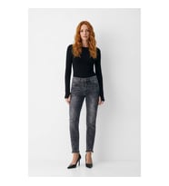 Kadın Gri Skinny Fit Püsküllü Paça Dar Kalıp Jean Pantolon
