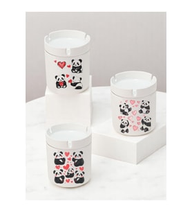 Sevimli Panda ve Kalp Desenli 3'lü Seramik Küllük Seti