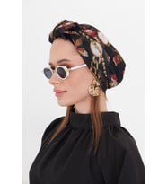 Bordo Pratik Hazır Geçmeli Tesettür Bone Kesik Elyaf Retro Desenli 2409_16