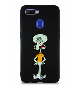 Oppo A12 Soft Premier Kapak Squidward Dokunaç Tasarımlı Silikon Kılıf - Siyah (Şeffaf)