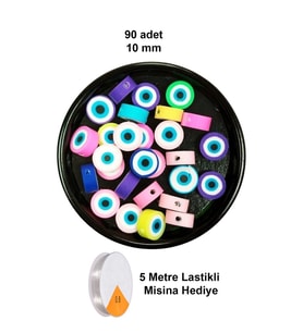 90 Adet 10 mm Polimer Kil Fimo Boncuk Takı Bileklik + 5 Metre Lastikli Misina Hediye - Nazar Boncuğu