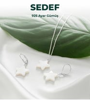 Luxtone Sertifikalı Sedef Yıldız Set 925 Ayar Gümüş Kolye Küpe Kadın Takı LX0850ST