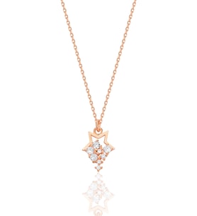 Gümüş rose zirkon taşlı yıldız yağmuru kolye SGTL12684ROSE