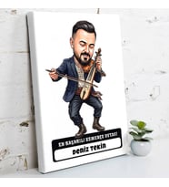 Kemençe Ustasına Hediye Erkek Karikatürlü Kanvas Tablo