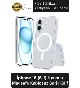 Premium Apple İphone 16 6.1 inç Uyumlu Kablosuz Şarj Destekli Sert Silikon Şeffaf Kılıf Magsafe