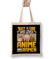 Just A Girl Who Loves Anime And Ramen Funny Foodie Bez Çanta Uzun Saplı