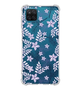 Samsung Galaxy A12 Uyumlu Köşe Korumalı Antişok Kapak Floral Lila Tasarımlı Şeffaf  Kılıf