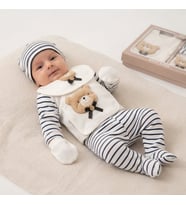 Erkek Bebek Ayıcık Kafa Detaylı 5 Li Zıbın Seti - 0-3 AY / LACİVERT