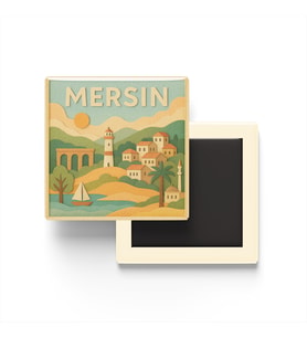Mersin - Memleket Temalı - Paper Cut Art - Baskılı Buzdolap Magneti Kare - 9x9 cm