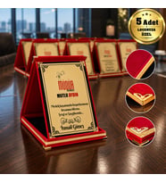 Logonuza Özel 5 Adet Mesajlı Kırmızı Kadife Albüm Plaket Kurumsal Ödül ve Teşekkür Seti