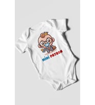 Mini Patron Baskılı Bebek Zıbını – Çıtçıtlı Body  %100 Pamuk Kısa Kol (Beyaz)