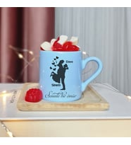 Gelin & Damat ( Seninle Bir Ömür ) Tasarımlı Kişiye Özel Mavi Türk Kahvesi Fincanı