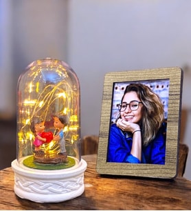 Kişiye Özel Fotoğraflı Led Işıklı Kalp Tutan Çiftli Fanus  Sevgiliye Hediye  Doğum Günü Hediyesi