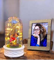 Kişiye Özel Fotoğraflı Led Işıklı Kalp Tutan Çiftli Fanus  Sevgiliye Hediye  Doğum Günü Hediyesi