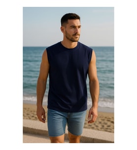 Erkek Bisiklet Yaka Sıfır Kol %100 Pamuk T-Shirt