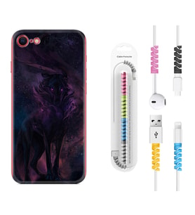 Apple iPhone 5 6 7 8 Plus Se XR Kılıf Kablo Koruma Spiral Silikon Black Purple Wolf 1791