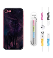 Apple iPhone 5 6 7 8 Plus Se XR Kılıf Kablo Koruma Spiral Silikon Black Purple Wolf 1791