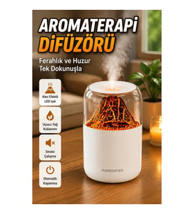 280 ml Ultrasonik Aromaterapi Difüzörü – Alev Efektli LED, USB ve Otomatik Kapanma