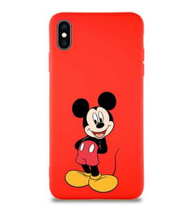 Apple iPhone XS Max Soft Premier Kapak Mickey Mouse-B Tasarımlı Silikon Kılıf - Kırmızı (Şeffaf)