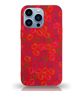 Apple iPhone 13 Pro Uyumlu Lansman Kılıf Hello Kitty Tasarımlı İçi Kadife Kapak-Kırmızı (Şeffaf)