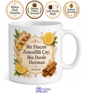 Kış Çayı İçenlere Zencefil Tarçın Limon Kış Hastalıklarına Savaş Kupa Bardak Hediye