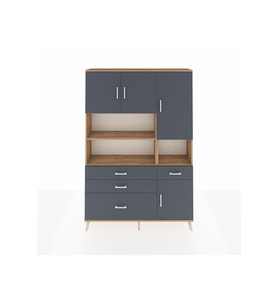 Arges Gardrop 9 Raflı 4 Çekmeceli 4 Kapaklı 132x30x195 Çam-Antrasit