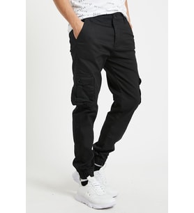 Slim Fit Körüklü Cep Paça Lastikli Esnek Kumaş Erkek Kargo Pantolon (Siyah)