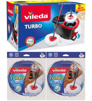 Vileda Turbo Pedallı Temizlik Seti (Komple Set)+ Turbo Yedek Mop Paspas Ucu Mikrofiber (2 Adet)