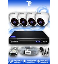 PICAM 4 Kameralı Dome 4 İç Kamera Set HDD'siz Full HD Gece Görüşlü Güvenlik Kamerası Sistemi