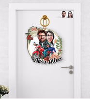 BK Gift Kişiye Özel Sevgililer Karikatürlü Ahşap Kapı Süsü-97