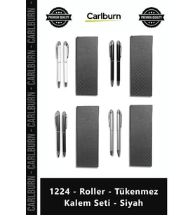 Özel Üretim Logo Baskılı Hediyelik Şık Metal Tasarım 1224 Roller Tükenmez Kalem Seti Siyah