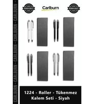 Özel Üretim Logo Baskılı Hediyelik Şık Metal Tasarım 1224 Roller Tükenmez Kalem Seti Siyah